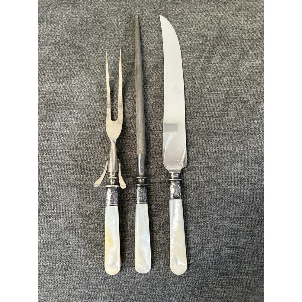 Universal 3-Piece‎ Mother-of-Pearl Handled Carving Set Stainless Sterling